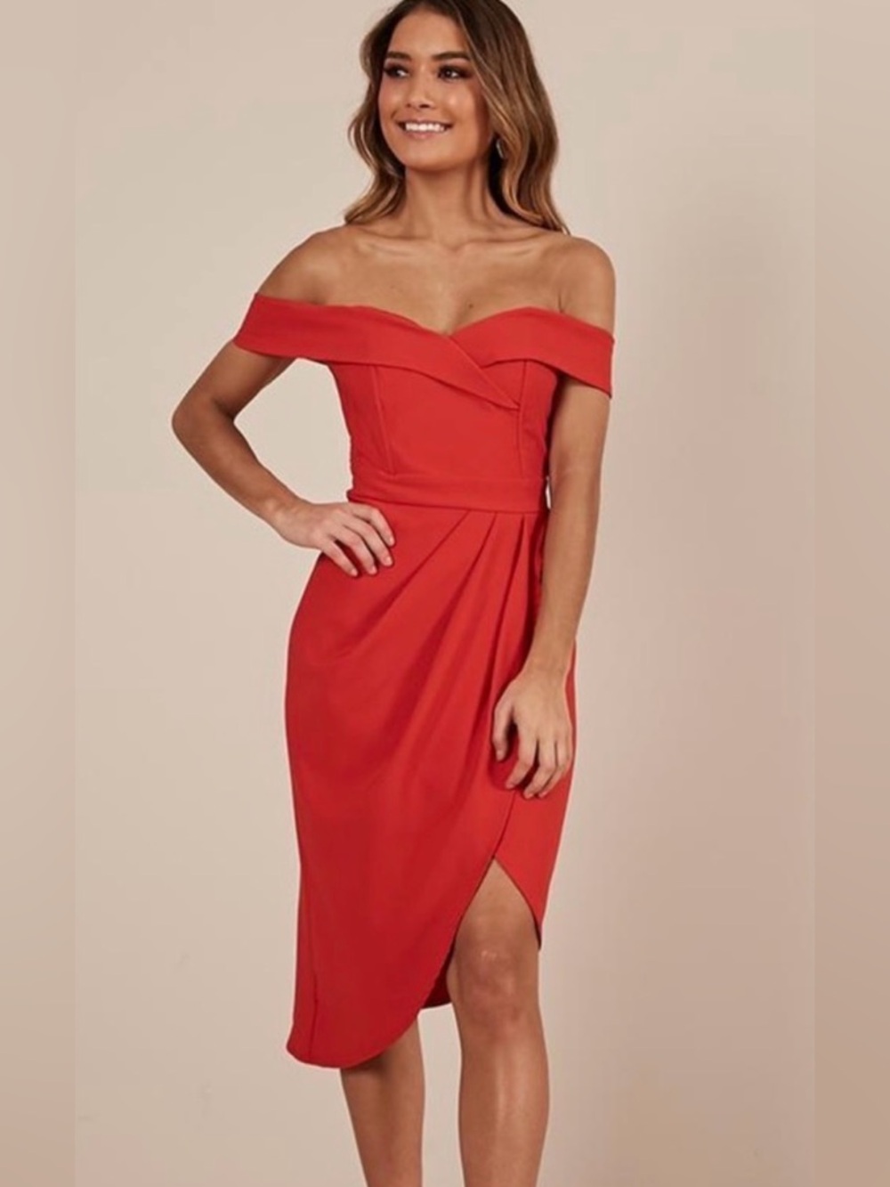 Showpo Let Me Down Easy Off the Shoulder Dress